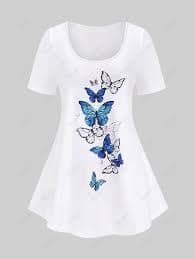 Plus Size & Curve Butterfly Solid Short Sleeves Tee [52% OFF] | Rosegal