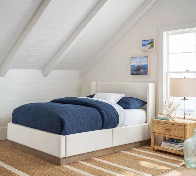 Pottery Barn Jake Upholstered Seadrift Wood Storage Bed