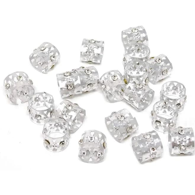Honbay 20pcs Silver Rhinestone Hair Rings Dreadlocks Beads Braid Cuffs