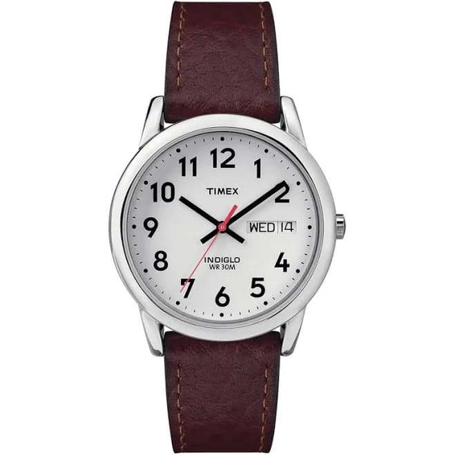 35mm Men’s Timex Easy Reader Watch with White Dial and Brown Leather Strap