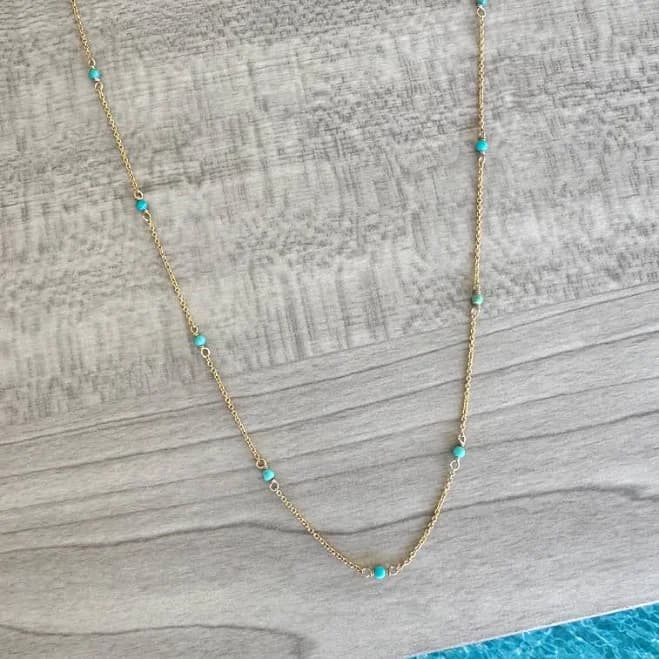 14K Gold Filled Dainty Gold Turquoise Choker Necklace
