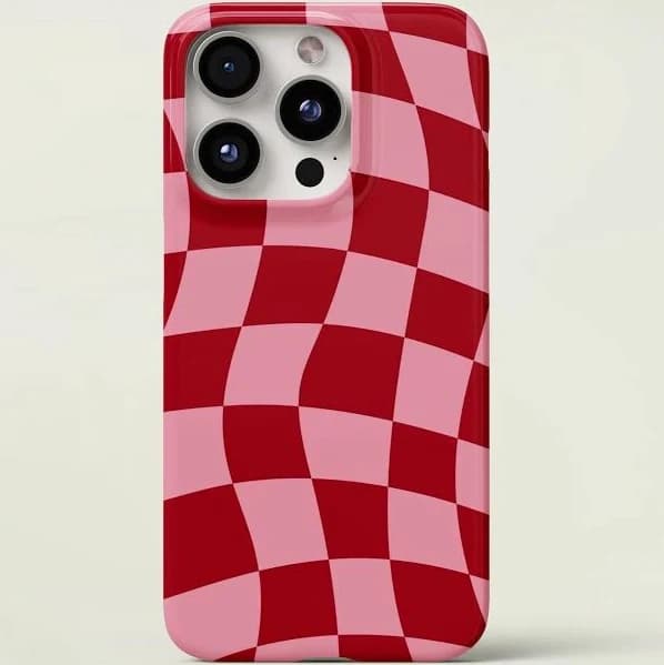 Red and Pink Checkered iPhone Case: Squares Illusion Cover