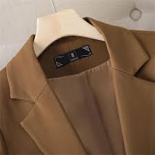 Women Autumn Winterlong Sleeve Single Button Business Work Wear Coat Jacket Formal Blazer Beige Blazer L at Amazon Women's Clothing store