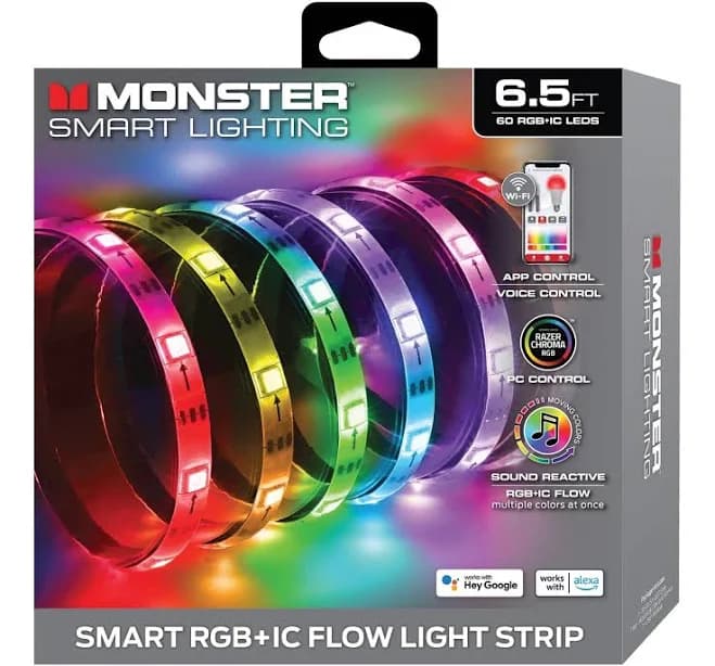 Monster Smart 6.5ft Sound Reactive Indoor Multi-Color LED Light Strip