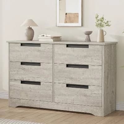 6-Drawer Dresser Modern Wooden Chest w/ Embedded Handles