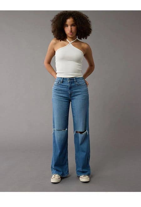 Ae Dreamy Drape Stretch Curvy Super High-Waisted Baggy Wide-Leg