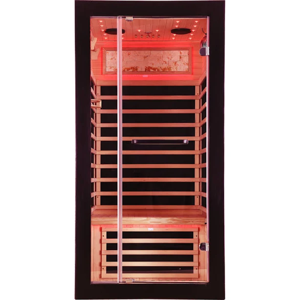 1-Person Infrared Sauna, Hemlock Wood Indoor Home Sauna With Carbon Heating Plates & Starry Sky Light, 1450W Energy Efficient Design For Home Spa,
