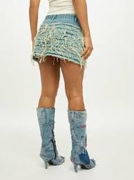 SUMWON WOMEN Distressed Denim Micro Mini Skirt With Extreme Frayed Hem Detail For Festival Summer Street Style｜MISSGUIDED