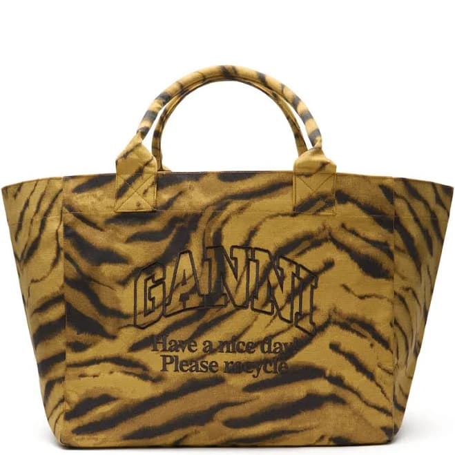 Ganni Zebra Print Cotton Canvas Tote Bag