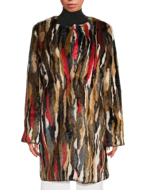 KARL LAGERFELD PARIS Women's Faux Fur Zebra Pattern Jacket