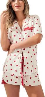 Amazon.com: Juakoso Conjunto de pijama para el día de San Valentín para mujer, camiseta de manga larga con botones y pantalones de 2 piezas, ropa de descanso Y2K, Conjuntos de impresión de
