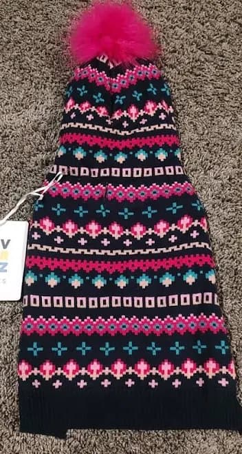 Novogratz Hot Pink/ Navy Doggy Sweater Size Small Hood W/pink Pom Pom