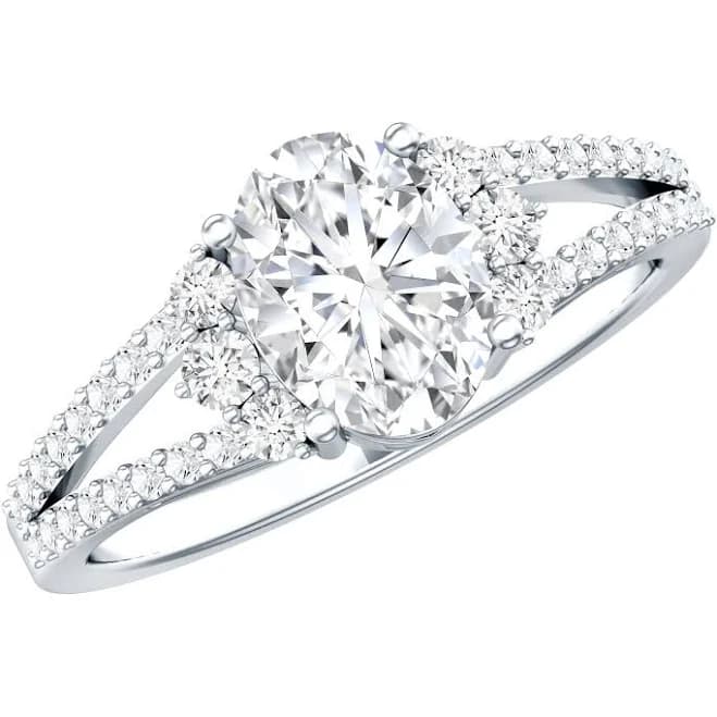 Solitaire Cubic Zirconia Oval Engagement Ring with Side Stones AAAA