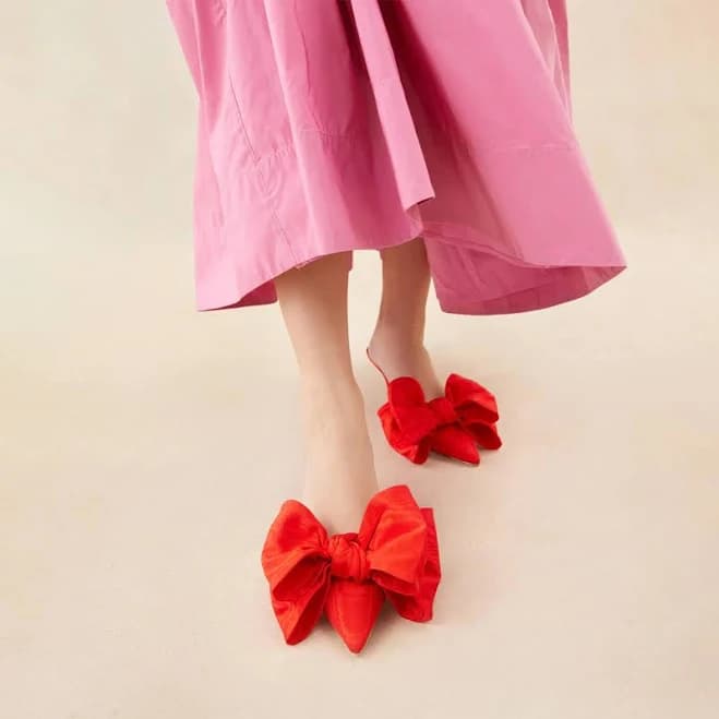 Pointed-Toe Front Satin High Heels with Big Bow