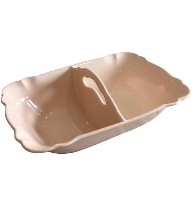 Vtg Crooksville Southern Belle Pink Rectangular Divided Vegetable Bowl