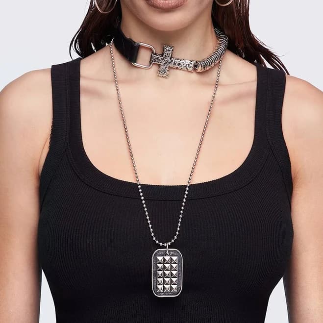 Minga London Faux Leather Cross Choker Necklace