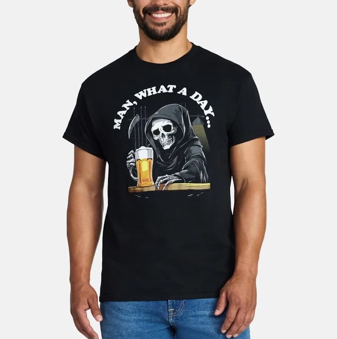 Humor Men's Grim Reaper Graphic Tee with Short Sleeves