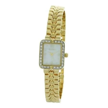 Elgin Women's Rectangle Face Gold Stone Bezel Wristwatch