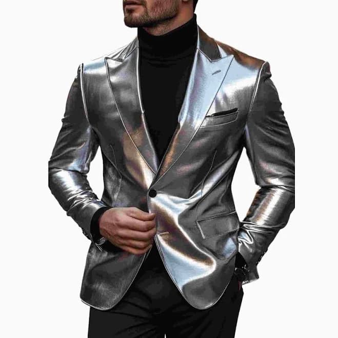 Men's Single Breasted Leather Blazer
