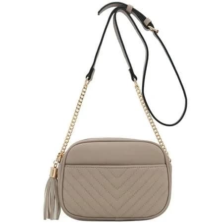 Fashionpuzzle Chevron Quilted Crossbody Camera Bag with Chain Strap and Tassel