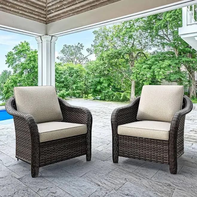 JOYSIDE Outdoor Lounge Chair Patio Conversation Chair with Beige Cushions (2-Pack)