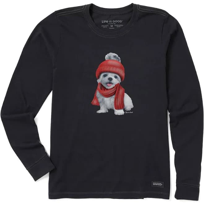 Life Is Good Women's Winter Puppy Long Sleeve T-Shirt