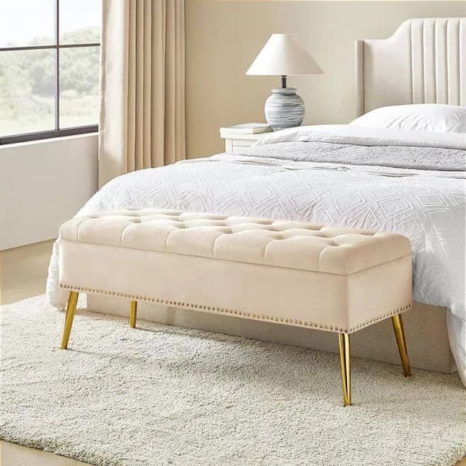 Hippolytus Classic 45.5 in. Polyester Button-Tufted Storage Bedroom Bench with Nailhead Trim