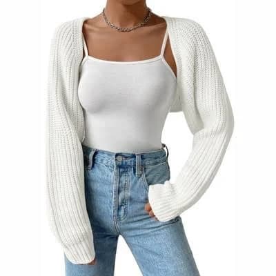 Coolmee Women's Open Front Ribbed Knit Crop Bolero