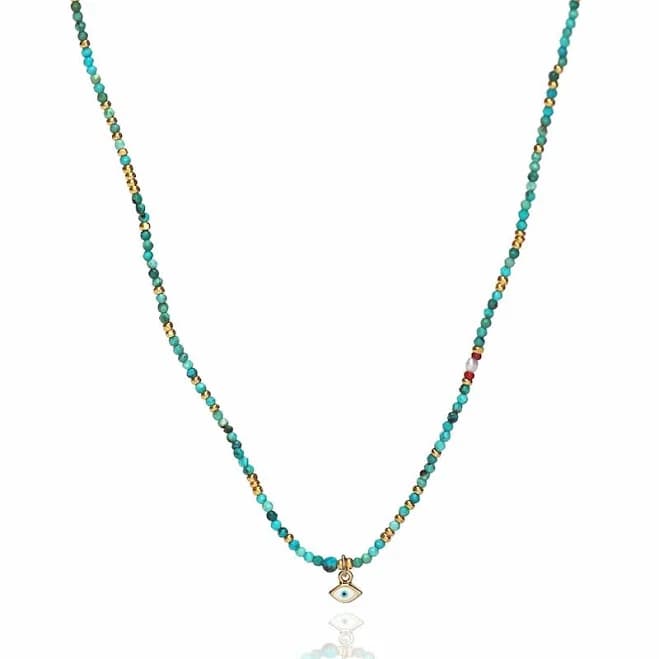 Handmade Turquoise Beaded Evil Eye Dangle Necklace