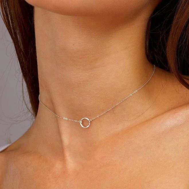 Dainty Silver Circular Karma Charm Choker Necklace