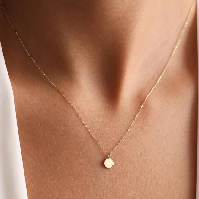 14K Solid Gold Tiny Disc Necklace
