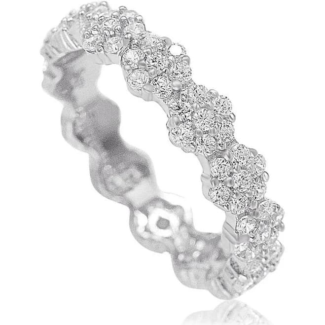 Suzy Levian Women's Sterling Silver Cubic Zirconia Floral Eternity Band
