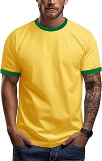 Men's Ringer Tee Crewneck Athletic T Shirts Short Sleeve Sport Shirt for Men