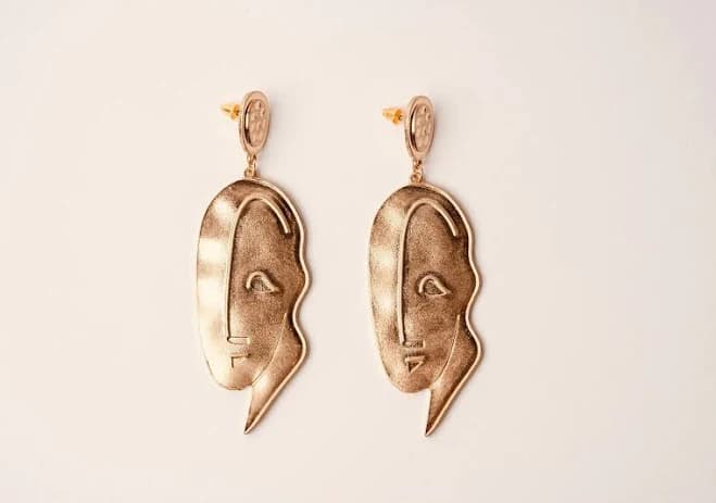 Abstract Face Funky Gold Earrings