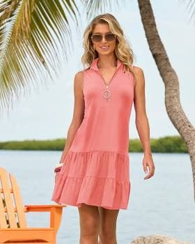 Boston Proper Sleeveless Zip Tiered Dress