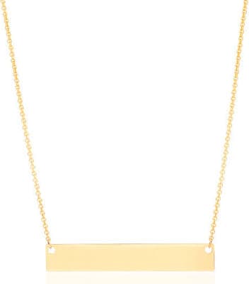 14K Gold Engraved Bar Necklace, 20 in