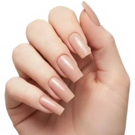 Sun Kissed Nude Pink Glossy Shimmer Square Long Reusable Press On Nails