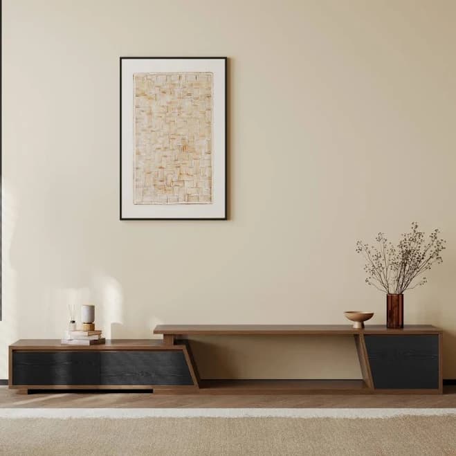 Fero Minimalist Rectangle Extendable TV Stand with 3 Drawers Up to 110