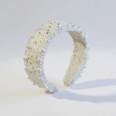 Alilang Women's Padded Satin Headband with Pearl and Crystal Bead Embellishments