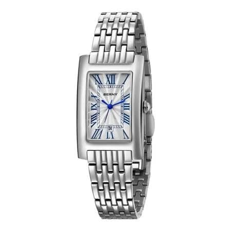 Berny Silver Watches for Women Vintage Rectangular Case Roman Dial Dainty Bracelet Watch with Date Stainless Steel Waterproof Dress Ladies Analog