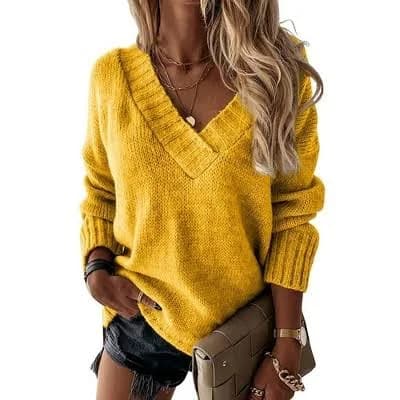 Imily Bela Women's Sexy V-Neck Long Sleeve Knitted Sweater