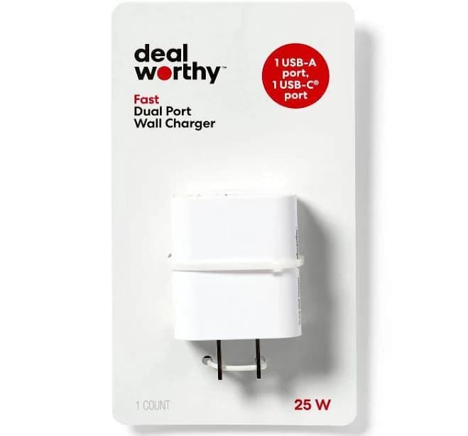 Dealworthy Dual Port 25W USB-A and USB-C Wall Charger