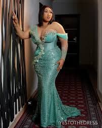 Plus Size Mermaid Prom Dress Evening Gown with Sheer Neck Long Sleeves Beaded Lace Crystals from Dhgate Prom Dresses - price 392.99