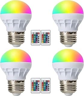 Lxcom Lighting LED Color Changing Light Bulb 3W Globe RGB with Remote 16 Colors with Remote 4 Modes E26 E27 Medium Base Decorative Mood Ambiance Night Light for Party Wedding Home Decor(4 Pack)
