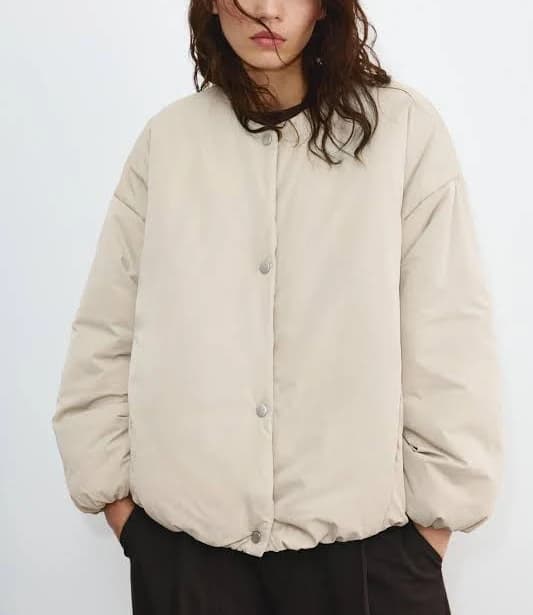 Pull&Bear - Padded Jacket With Snap Buttons Pale grey Women's'