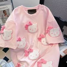 Kawaii Hello Kitty Short Sleeve Anime Summer Sweet Girl Cute Cartoon Sweet Pink Loose Design Top Hello Kitty Birthday Gift - AliExpress