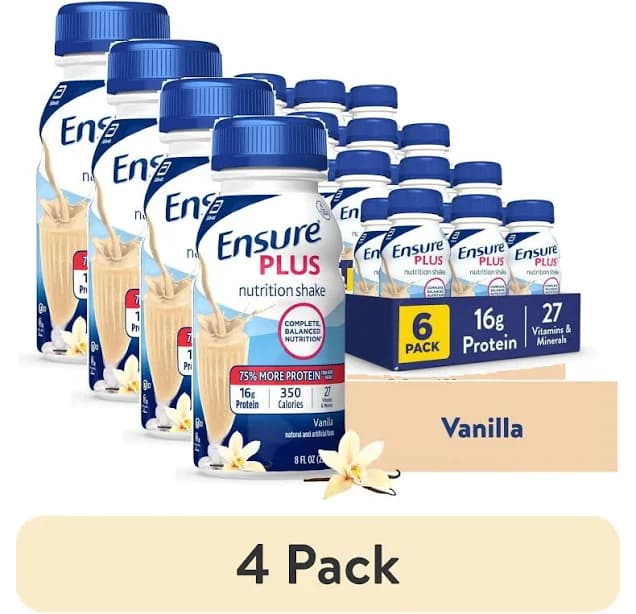 (4 pack) Ensure Plus Meal Replacement Nutrition Shake, Vanilla, 16g Protein, 8 fl oz - 6 Pack