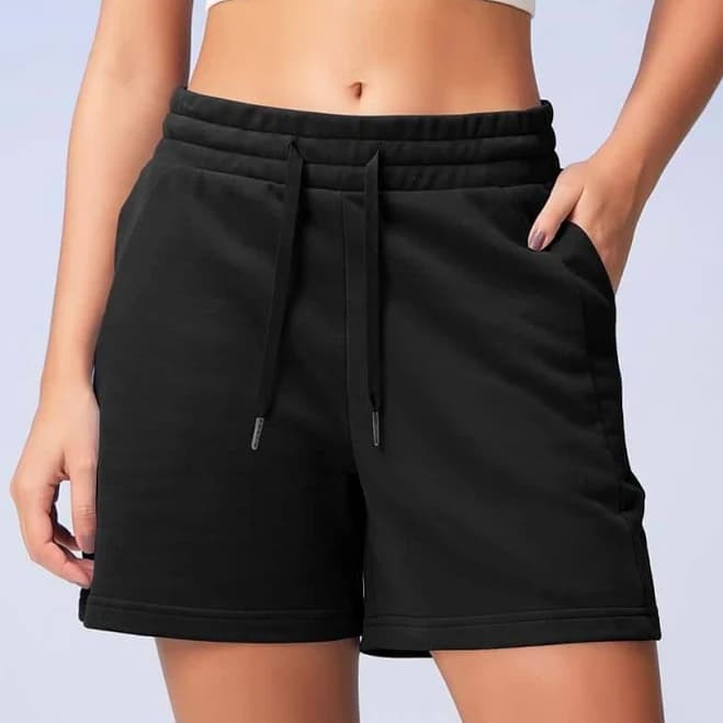 Ododos High Waist Cotton French Terry Lounge Shorts