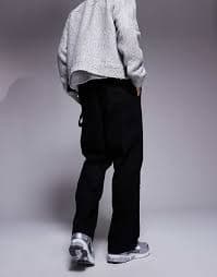 ADPT wide fit carpenter twill pants in black | ASOS