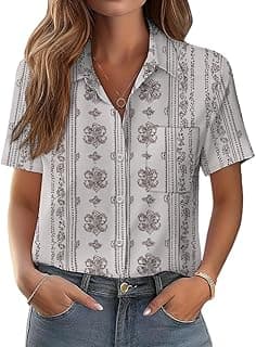 Floral Boho Tops for Women Summer Short Sleeve Button Down Shirts Vintage Graphic T Shirts Womens Tops Dressy Casual